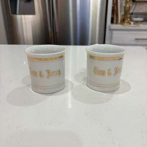 Vintage Chikaramachi Japan Tom & Jerry Gold Rim Porcelain Cups Set of 2